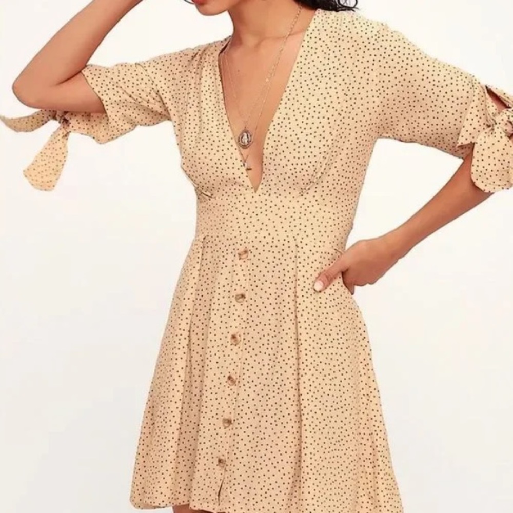 Faithfull the Brand Birgitta Beige Polka Dot Mini Dress